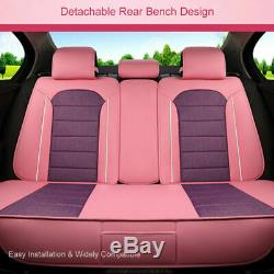 Car Seat Cover Pink Leather Protector Full Set Front Rear Universal For Women US
