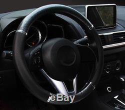 Car Steering Wheel Cover AUTO Car 38cm Black Carbon fiber Leather