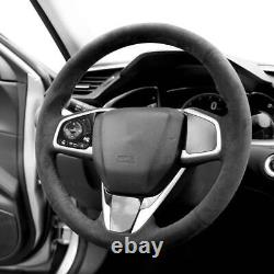 Car Steering Wheel Cover Alcantara Custom Stitched Black for Honda Civic CRV