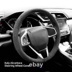 Car Steering Wheel Cover Alcantara Custom Stitched Black for Honda Civic CRV