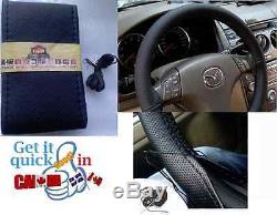Car Steering Wheel Cover Black Leather With Needles Thread DIY Protege volant