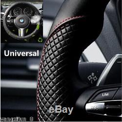 Car Steering Wheel Cover Black & Red Stitching PU Leather Universal 38cm 15inch