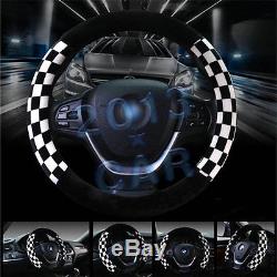 Car Steering Wheel Cover For BMW Audi Black White 38CM 15 Fashion Grid Flocking