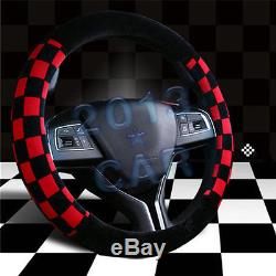 Car Steering Wheel Cover For Cadillac Red & Black 38CM 15 Fashion Grid Flocking