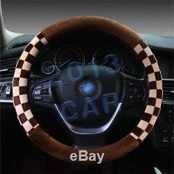 Car Steering Wheel Cover For Jeep Benz Beige Cafe 38CM 15 Fashion Grid Flocking
