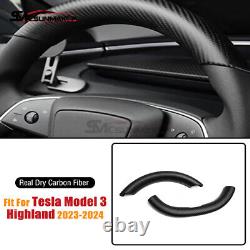 Carbon Fiber 2PCS Steering Wheel Cover for Tesla 2023-24 Model 3 Highland Matte