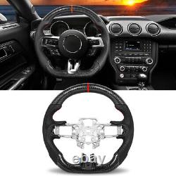 Carbon Fiber Black Nappa Leather Steering Wheel for 2015-2017 Ford Mustang WithRED
