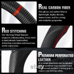 Carbon Fiber Black Nappa Leather Steering Wheel for 2015-2017 Ford Mustang WithRED