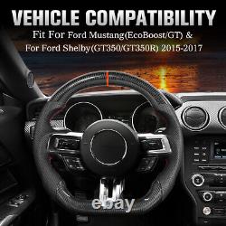 Carbon Fiber Black Nappa Leather Steering Wheel for 2015-2017 Ford Mustang WithRED