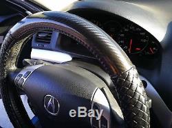 Carbon Fiber Black Steering Wheel Cover Synthetic Leather Intrecciato Weave BMW