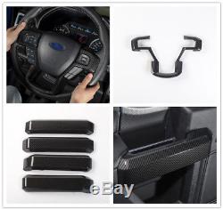 Carbon Fiber Interior Door Handle&Steering Wheel Cover Trim For Ford F150 15-17