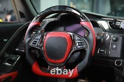 Carbon Fiber Interior Steering Wheel Cover Trim For Chevrolet Corvette C7 14-19