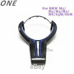 Carbon Fiber Steering Wheel Cover+Blue Inner Trim for BMW M2 M3 M4 M5 M6 X5M X6M