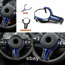 Carbon Fiber Steering Wheel Cover&Blue Inner Trim for BMW M2 M3 M4 M5 M6 X5M X6M
