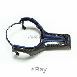 Carbon Fiber Steering Wheel Cover+Blue Inner Trim for BMW M2 M3 M4 M5 M6 X5M X6M