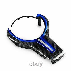 Carbon Fiber Steering Wheel Cover&Blue Inner Trim for BMW M2 M3 M4 M5 M6 X5M X6M
