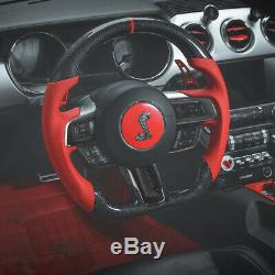 Carbon Fiber Steering Wheel Decor Cover Trim Kit Fit Ford Mustang 2015 2016 2017