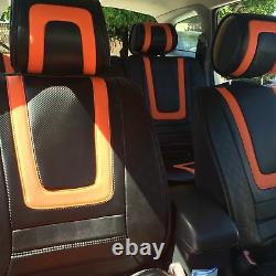 Carbon & Orange PVC Leather Car Seat Covers Steering Wheel Shift Knob Headrest