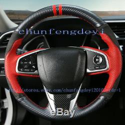 Carbon fiber Steering Wheel Cover Genuine Leather For Honda Civic 2016 2017 2018