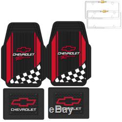 Chevy Red Racing Rubber Mats Steering Wheel Cover License Plate Frame Universal