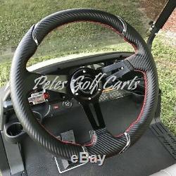 Club Car Onward Black Carbon Fiber Steering Wheel/Hub Adapter/Chrome Cover Kit