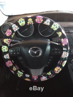 Colorful Sugar Skull Dia de los Muertos Day of the Dead Steering Wheel Cover