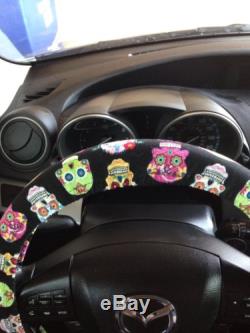 Colorful Sugar Skull Dia de los Muertos Day of the Dead Steering Wheel Cover
