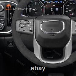 Custom Black Alcnatara Car Steering Wheel Cover Wrap for GMC Sierra 1500 Limited