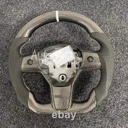 Custom Carbon Fiber Flat Steering Wheel for Tesla model 3/Y+Button Cover