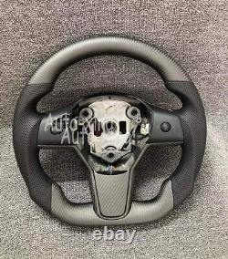 Custom Carbon Fiber Flat Steering Wheel for Tesla model 3/Y+Button Cover