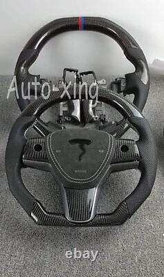 Custom Carbon Fiber Flat Steering Wheel for Tesla model 3/Y+Button Cover