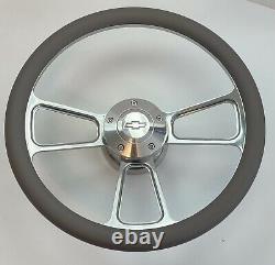 DARK GRAY Half Wrap 14 BILLET Steering wheel + Adaptor+CHEVY BOWTIE Horn Button