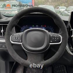 DIY Custom Dark Gray Alcantara Car Steering Wheel Cover for Volvo XC90 2015-2017