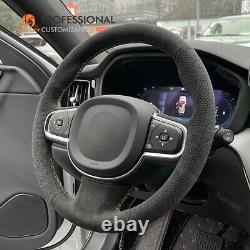 DIY Custom Dark Gray Alcantara Car Steering Wheel Cover for Volvo XC90 2015-2017