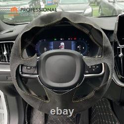 DIY Custom Dark Gray Alcantara Car Steering Wheel Cover for Volvo XC90 2015-2017