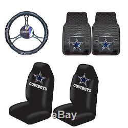 Dallas Cowboys Seat Covers-Rubber Floor Mats & Steering Wheel Cover 5PC Combo
