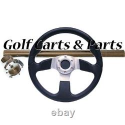 EZGO TXT Golf Cart Steering Wheel Black/Silver Chrome Column Cover and Adapter