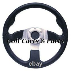 EZGO TXT Golf Cart Steering Wheel Black/Silver Chrome Column Cover and Adapter