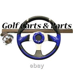 EZGO TXT Golf Cart Steering Wheel Blue/Blk With Chrome Column Cover and Adapter