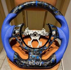 FORGED CARBON FIBER Steering Wheel FOR NISSAN GTR R35 09-16YEAR BLUE LEATHER