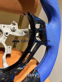 FORGED CARBON FIBER Steering Wheel FOR NISSAN GTR R35 09-16YEAR BLUE LEATHER