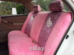Fashion 18PCs HelloKitty Pink Leopard Print Car Seat Covers Steering Wheel Cover