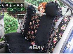 Fashion 21 PCs Black Lace Flower Car Seat Covers Steering Wheel Cover Bow Pillow