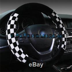 Fashion Grid Flocking Auto Car Steering Wheel Cover Grip Black / White 15 38CM