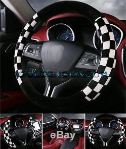 Fashion Grid Flocking Auto Car Steering Wheel Cover Grip Black / White 15 38CM
