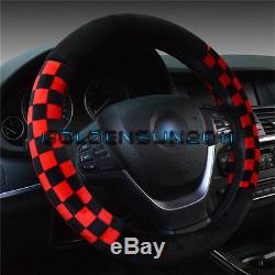 Fashion Grid Flocking Auto Car Steering Wheel Cover Grip Red / Black 15 38CM