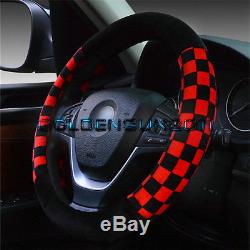 Fashion Grid Flocking Auto Car Steering Wheel Cover Grip Red / Black 15 38CM