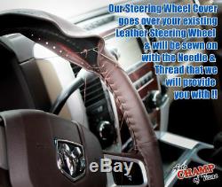 Fits 2009-2012 Dodge Ram 1500 2500 3500-Leather Steering Wheel Cover, Dark Brown