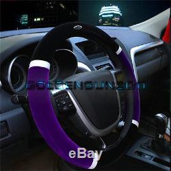 Flocking Auto Car Steering Wheel Cover Non-slip Soft Grip Black Purple 38CM 15