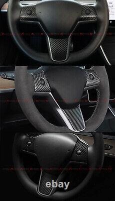 For 17-2021 Tesla Model 3 & Model Y Matt Carbon Fiber Steering Wheel Trim Covers